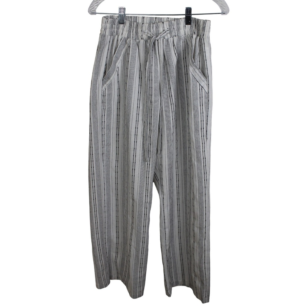 Sienna Sky Womens Medium White Black Striped Wide Leg‎ Elastic Waist Pants